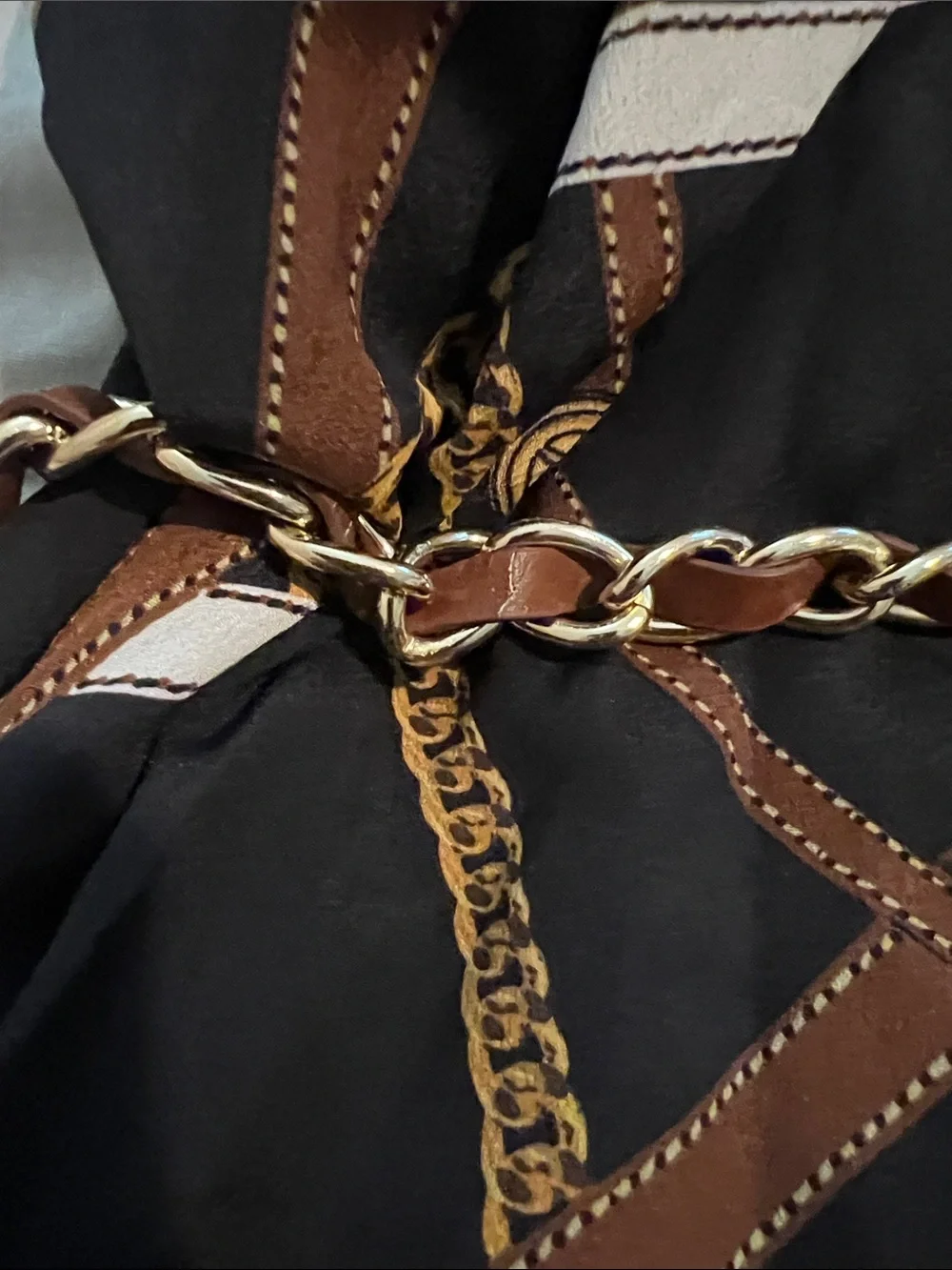 Chain-Print Black & Brown Shirt Dress